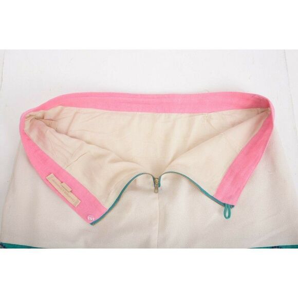Champagne & Strawberry Mini Skirt Size M Floral White Pink Turquoise Embroidery - Picture 5 of 8